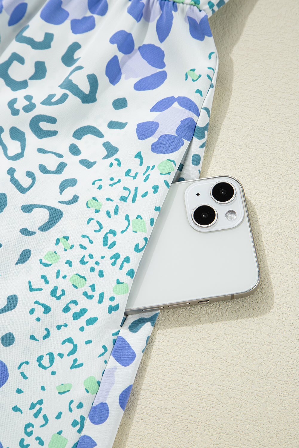 Sky Blue Leopard Bow Front Puff Sleeve Mini Dress Short Dresses 4a1d324f657898f2