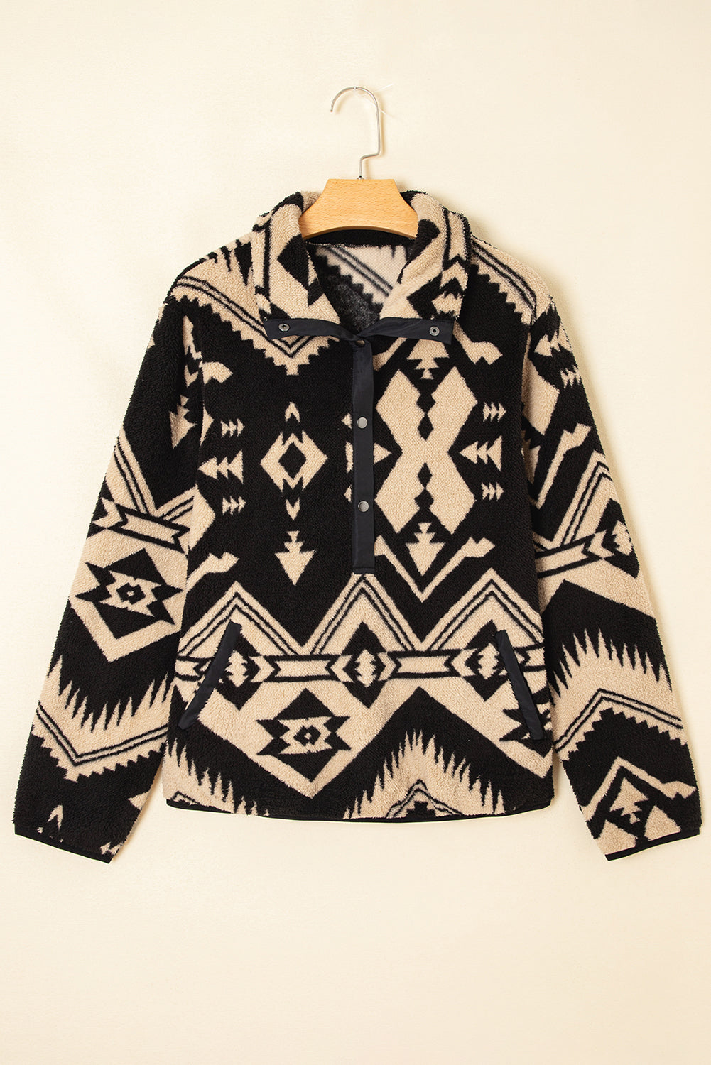 Black Vintage Geometric Half Zip Plush Sweatshirt Sweatshirts & Hoodies 4a3832c32720490a