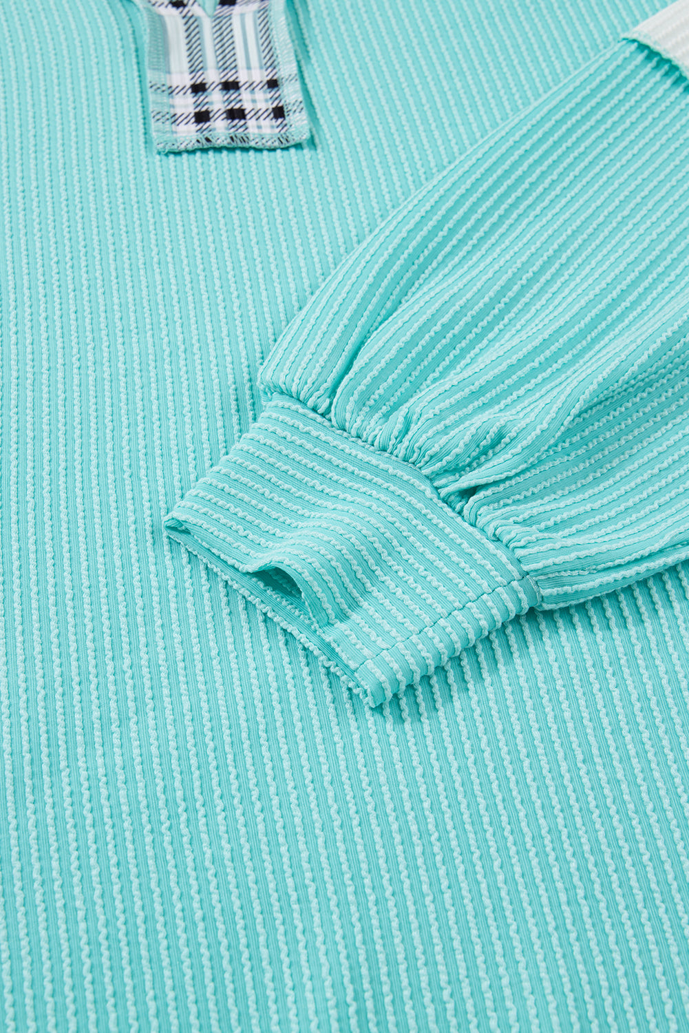 Aruba Blue Twist Ribbed Colorblock Plaid Patchwork Plus Size Top Plus Size Tops 4bcf58e77b3e1dd3