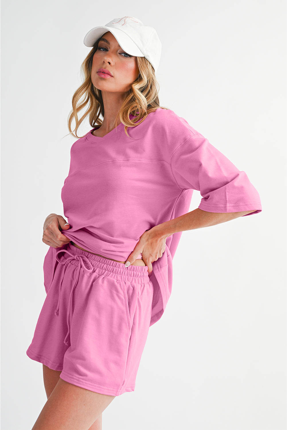 Bonbon Loose V Neck Tee and Drawstring Shorts Set Two Piece Shorts Sets 4c60e2989a7ee364