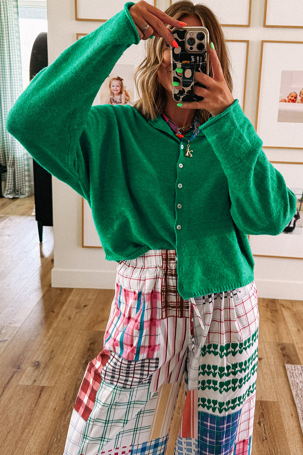 Bright Green Solid Color Button Drop Shoulder Knit Cardigan Cardigans 4ce22fba74058ff5