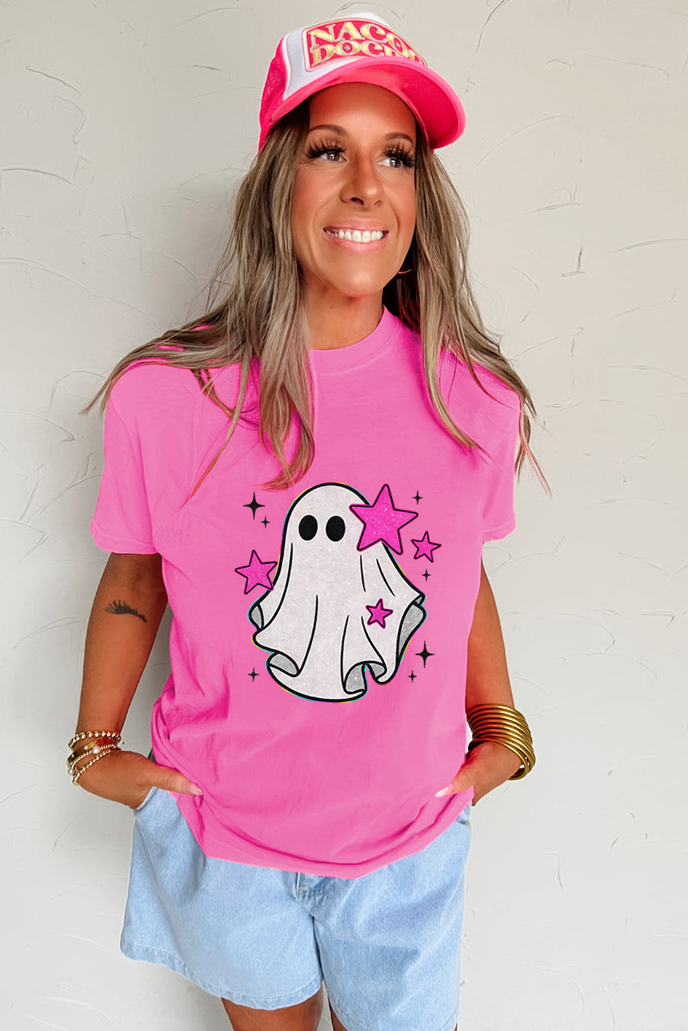 Sachet Pink Ghost Heat Transfer Printing Halloween T Shirt Graphic Tees 4e0c837a283b8262