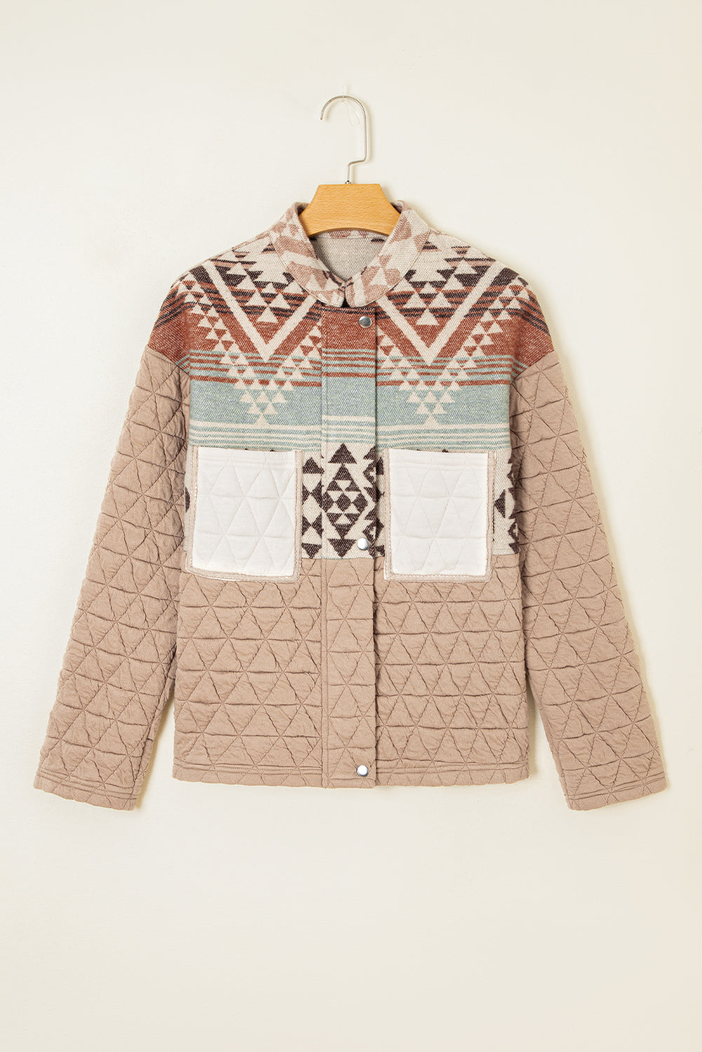 Light French Beige Geometric Quilted Patchwork Vintage Jacket Jackets 4e2448b0e7af2a8b