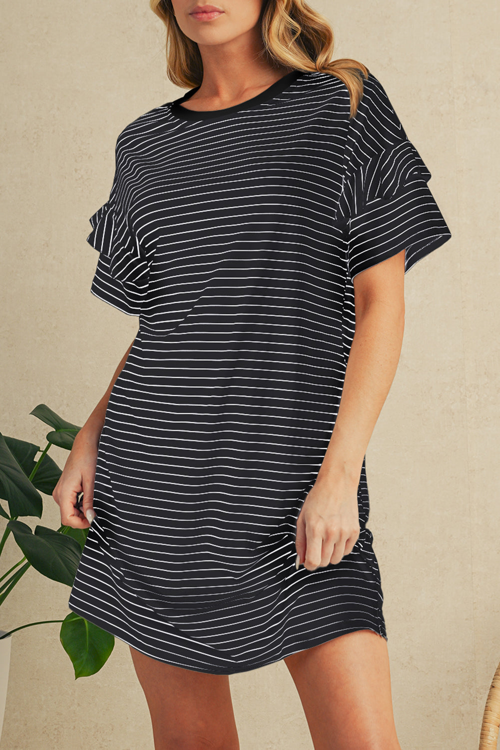 Green Stripe Ruffle Short Sleeve T Shirt Mini Dress Short Dresses 4e2e5bb4d65250ac