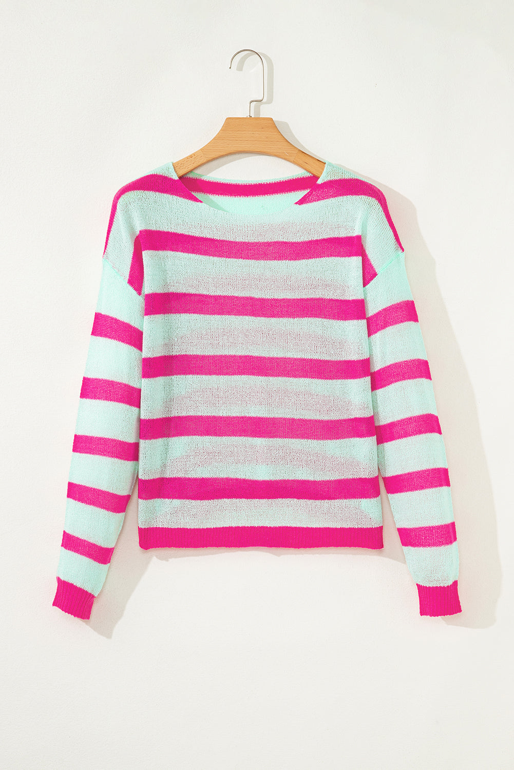 Green Striped Round Neck Colorblock Knit Sweater Sweaters 4ec36a83182cac91