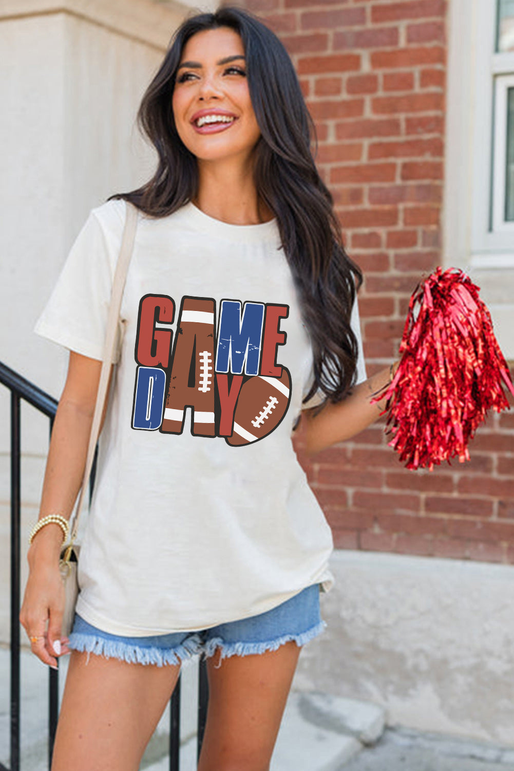 White GAME DAY Football Letter Heat Transfer Printing Graphic T Shirt Graphic Tees 5007ce3dc68e427a