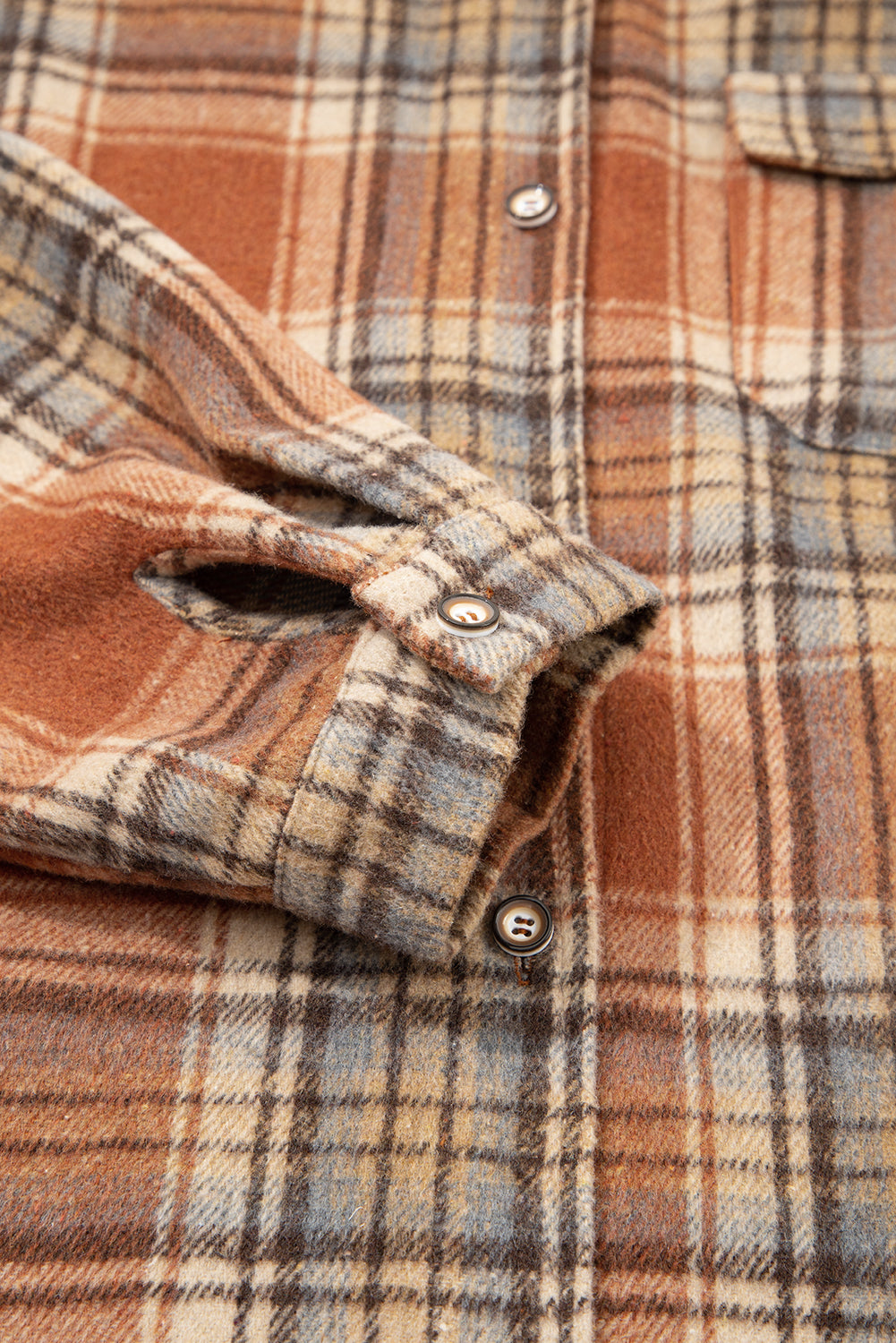 Brown Plaid Print Flap Pocket Button Plus Size Shirt Plus Size Outerwear 50c546ce93633ec0