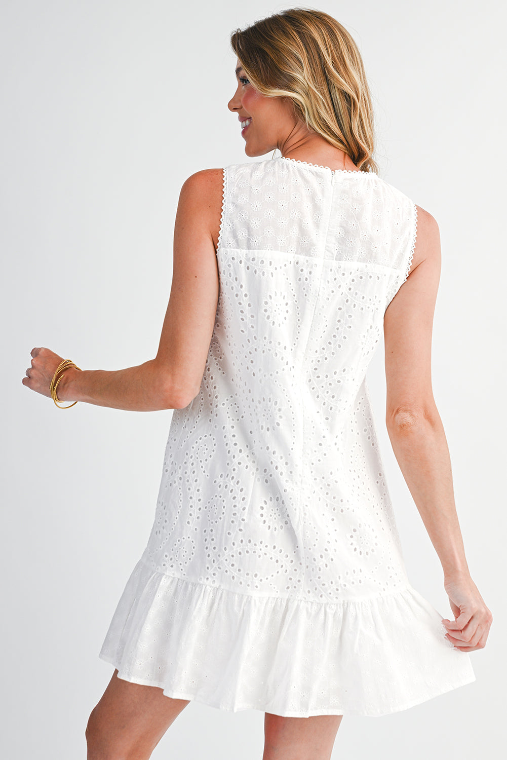 White Floral Eyelet Embroidered Sleeveless Shift Dress Short Dresses 5132580ef85bc8f1