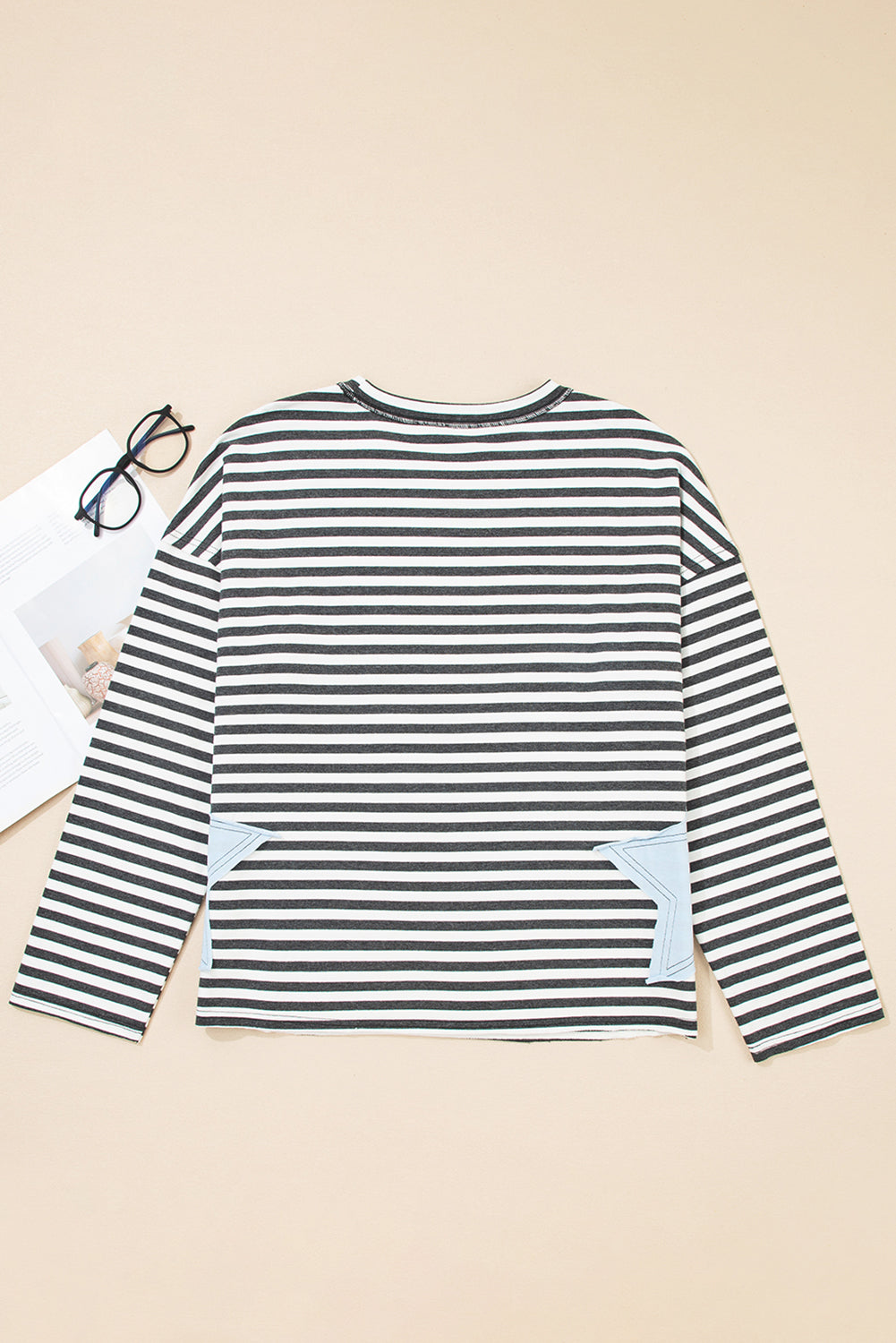 Gray Stripe Contrast Star Stitched Plus Size Long Sleeve Top Plus Size Tops 516c53cbc147b8cc