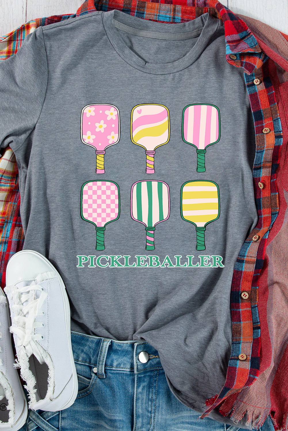 Gray PICKLEBALLER Heat Transfer Printing Printed Casual T Shirt Graphic Tees 51f2c3c114dc2d9c