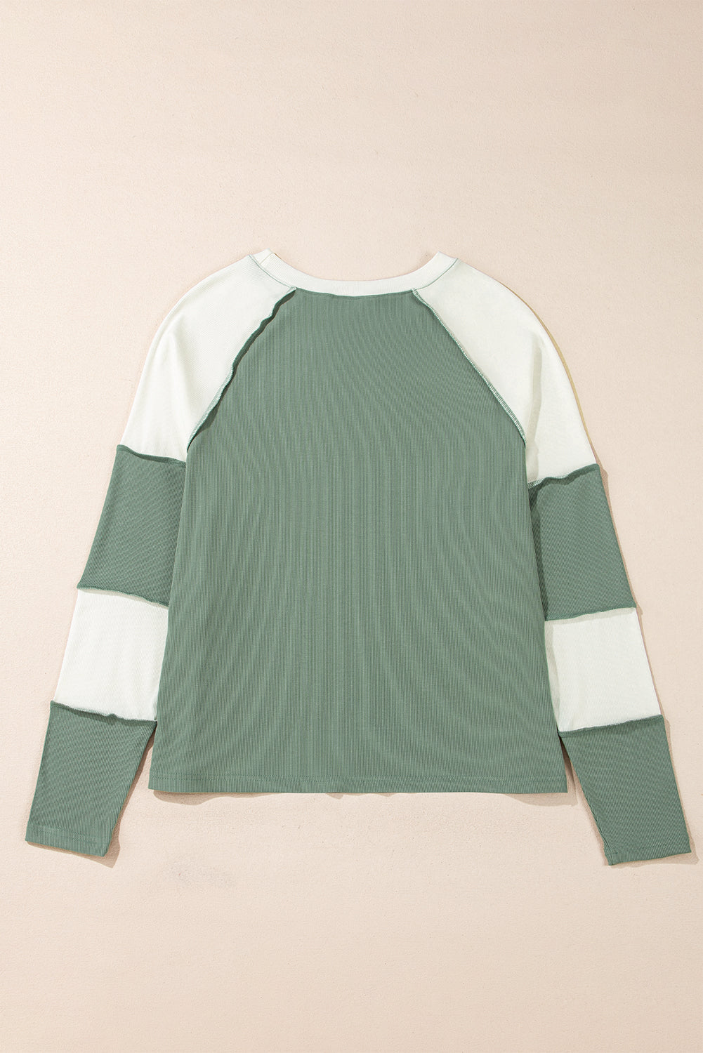 Mint Green Ribbed Colorblock Patchwork Raglan Long Sleeve Top Long Sleeve Tops 52098f346ed08935