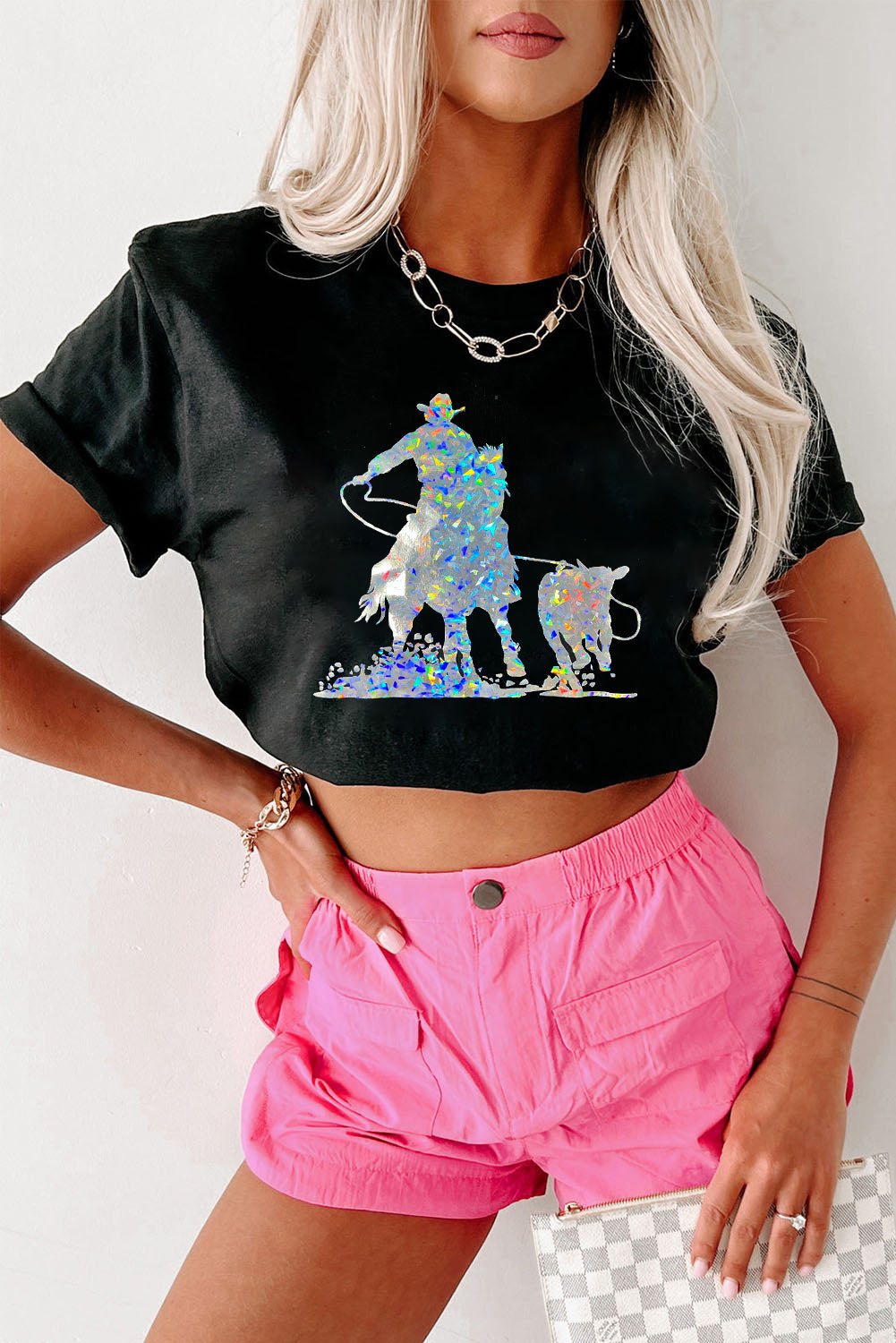 Black Western Cowboy Transfer Vinyl Process Graphic Crewneck Tee Graphic Tees 52e6292a29411202