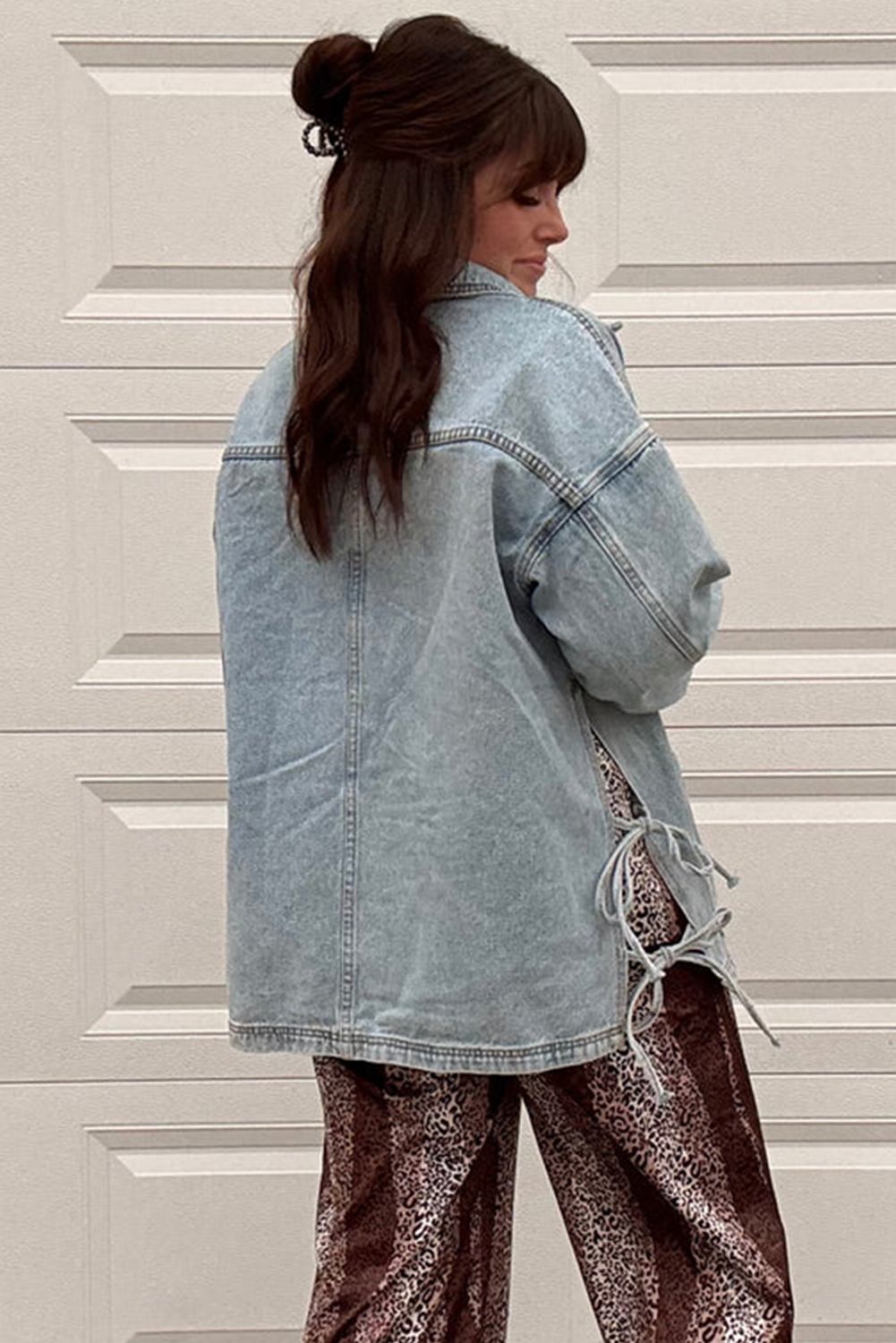Beau Blue Multi Patched Pockets Side Tie up Boyfriend Style Denim Jacket Jackets 548da1dcdaf5ff78
