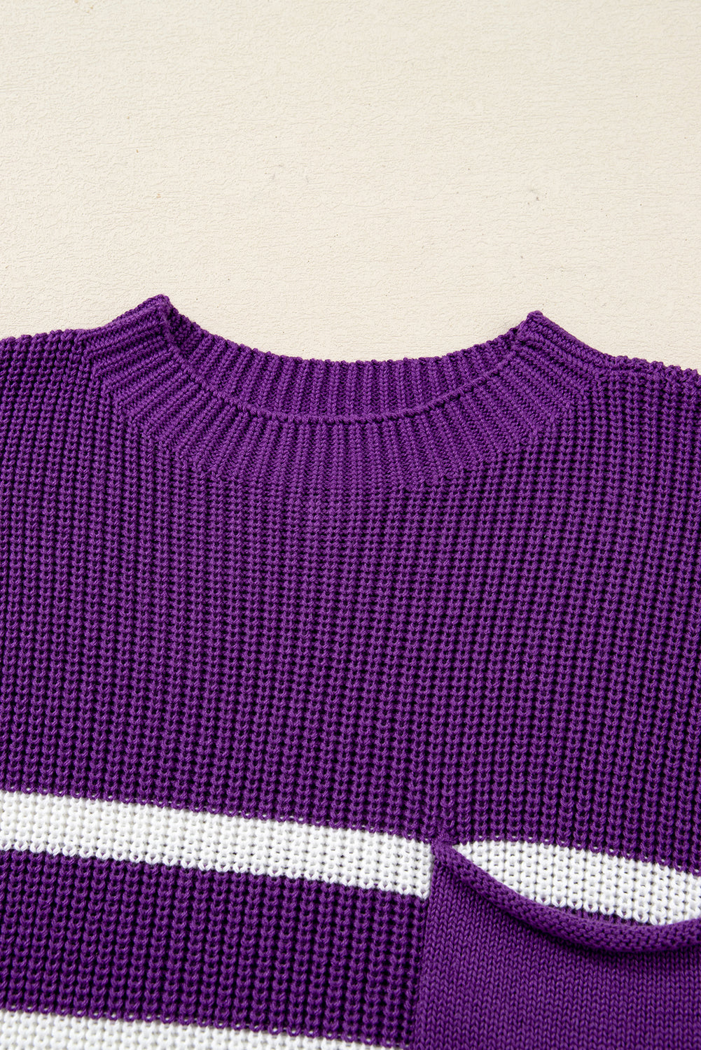 Purple Stripe Raw Edge Patched Pocket Short Sleeve Knit Sweater Sweaters 56020c88276de6ca