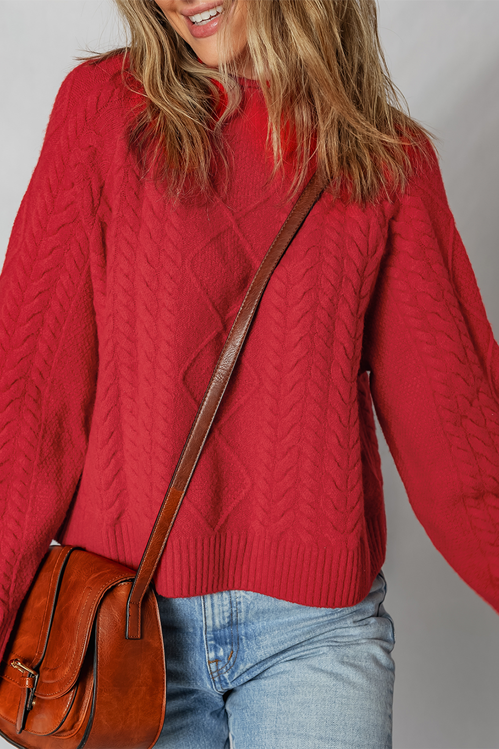 Fiery Red Cable Knit Baggy Sweater Sweaters 56308873f0202550