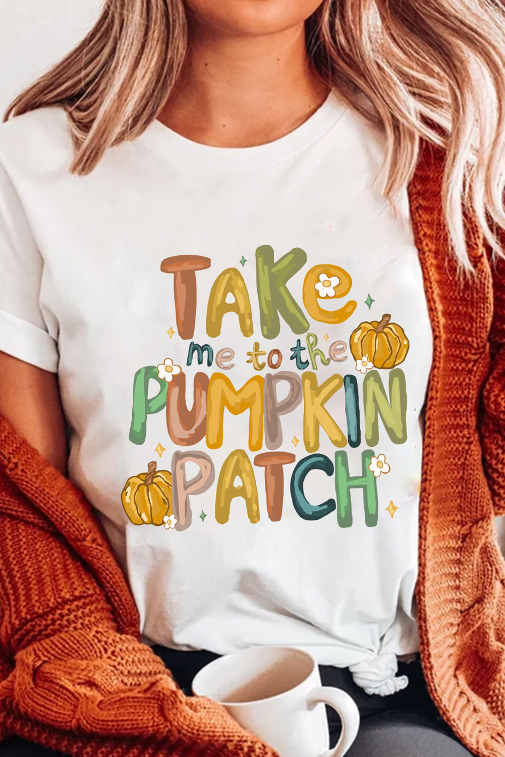 White Take Me To The Pumpkin Heat Transfer Printing Cotton Blend T Shirt Graphic Tees 568965573f2bcf80