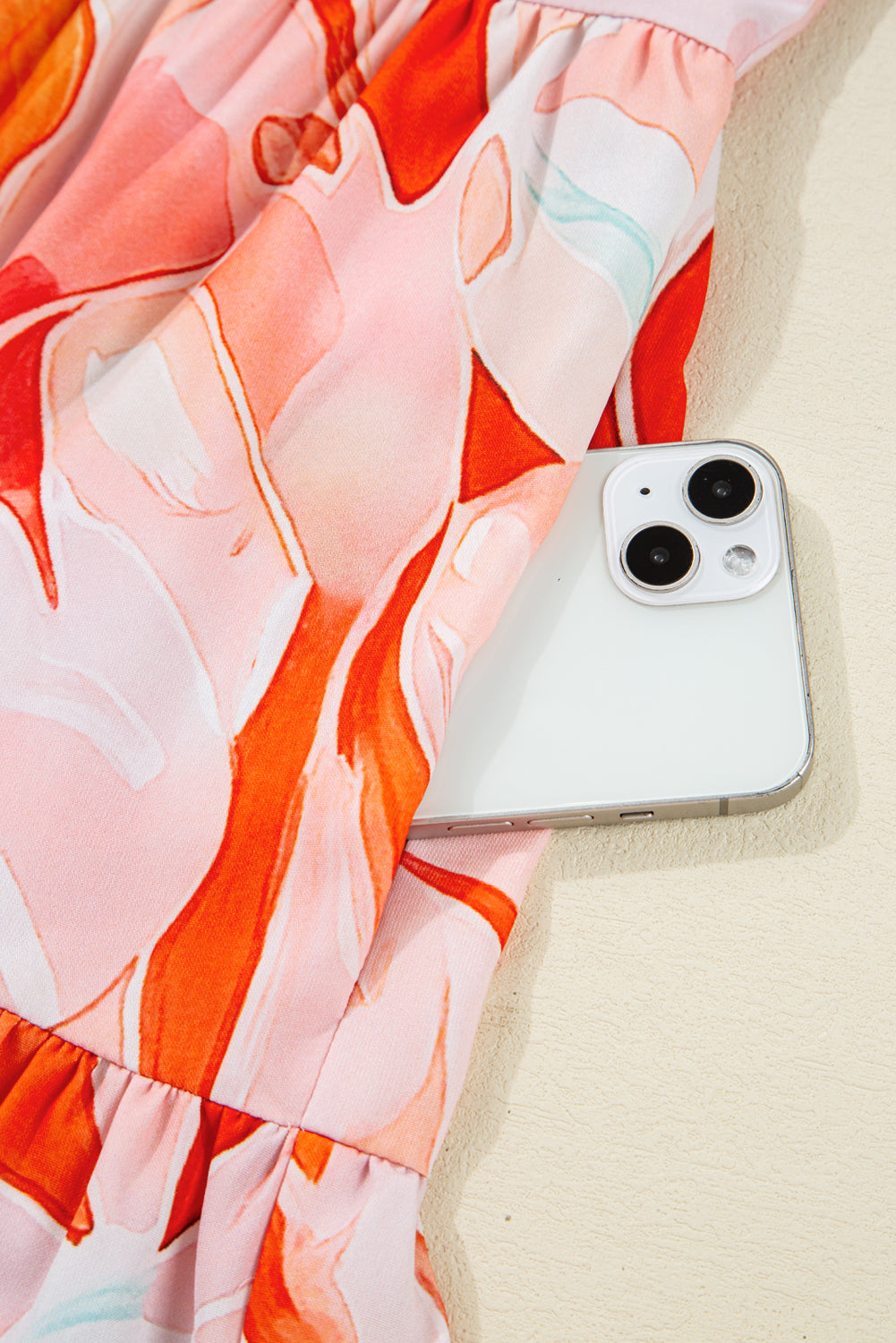 Orange Abstract Print Split Neck Long Sleeve Dress Short Dresses 570214adeffbc222