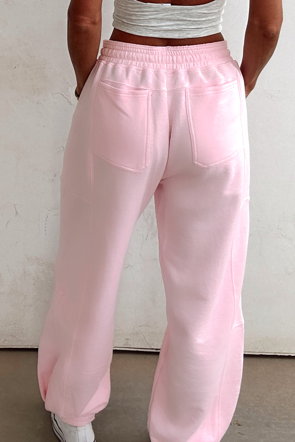 Lilac Tie Elastic Waist Solid Color Patchwork Jogger Pants Pants 574ebdada19168a9