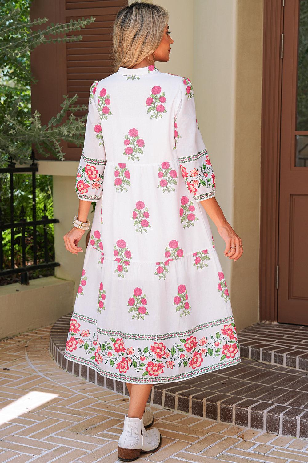 White Floral Print Loose Tiered Maxi Dress Maxi Dresses 57f12b87541f4078