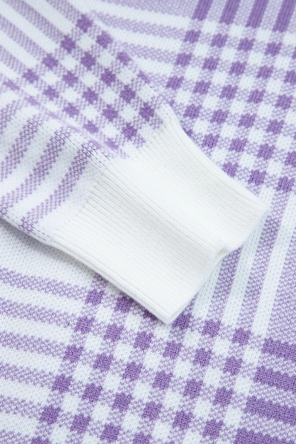 Lilac Plaid Print Ribbed Trim Loose Sweater Sweaters 5962703d19f65420