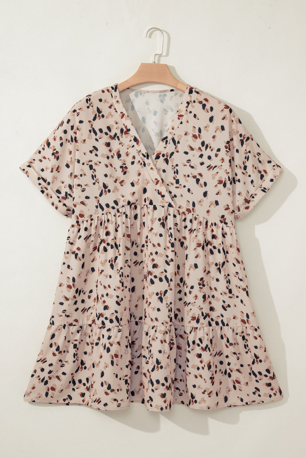 Beige Abstract Print Surplice V Neck Cuffed Sleeve Empire Waist Plus Size Dress Plus Size Dresses 59cdcd084b58a7be