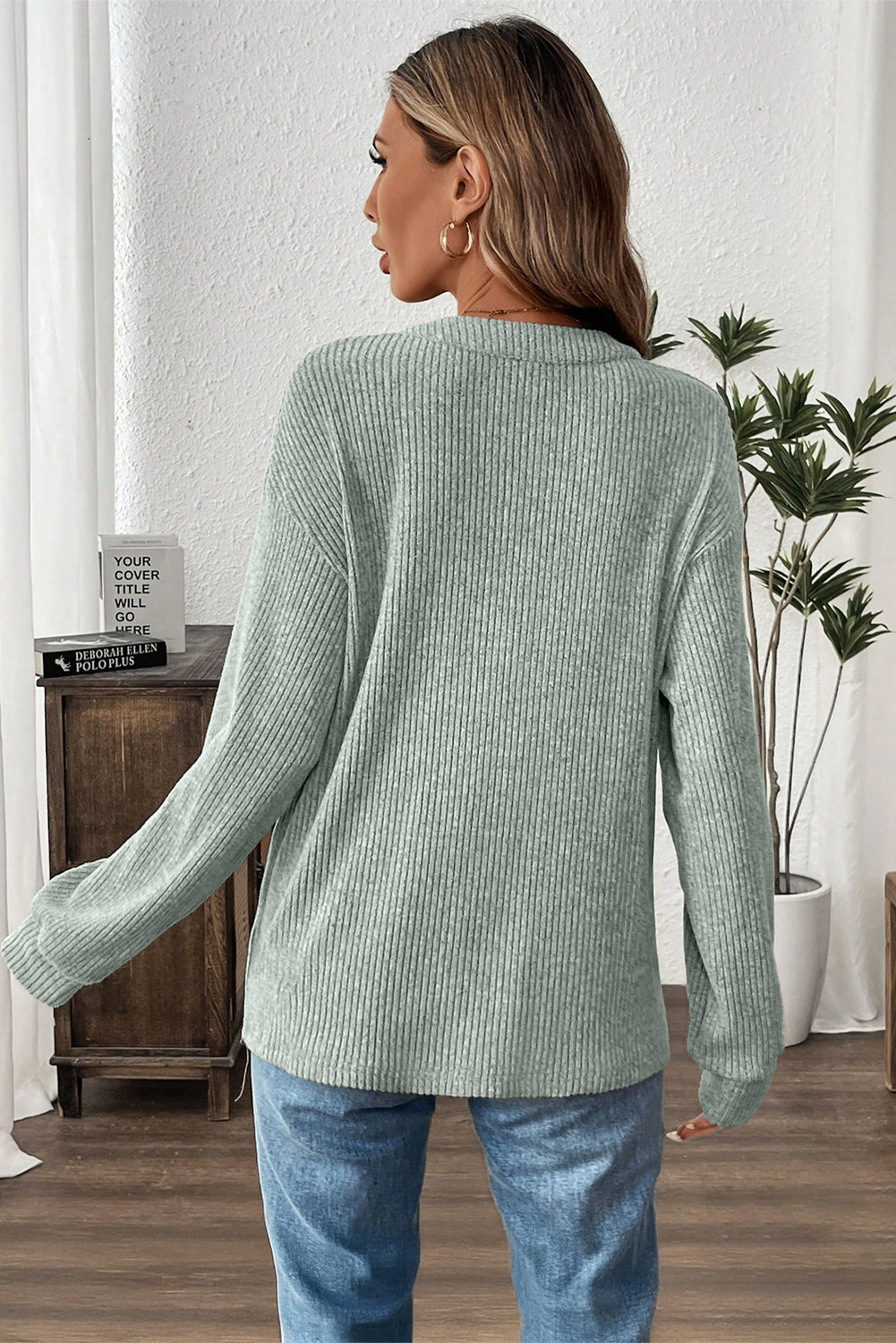 Pink Ribbed Texture Drop Shoulder Henley Knit Top Long Sleeve Tops 5a66a917ed6fcdb2