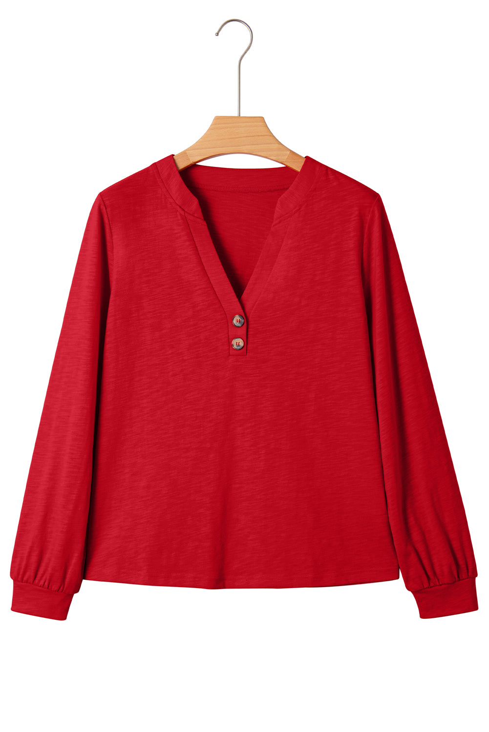 Racing Red Casual Button V Neck Long Sleeve Top Long Sleeve Tops 5a880dc39674af4a