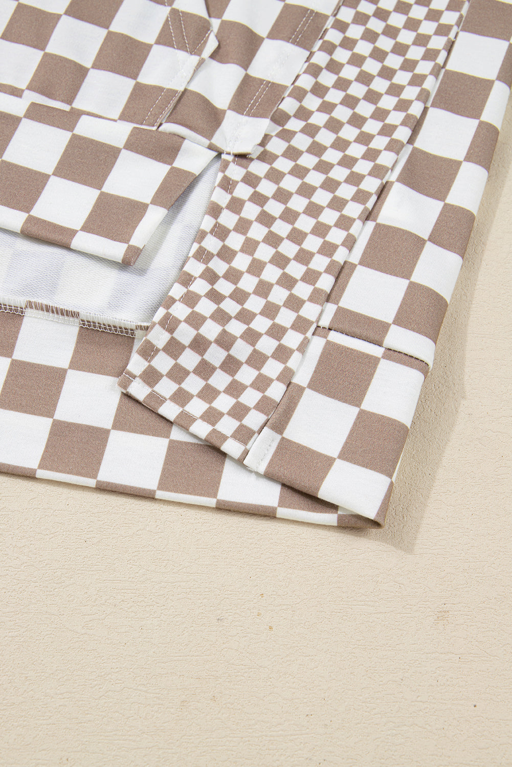 Khaki Double Checkered Patchwork Tie Neck Oversize Hoodie Sweatshirts & Hoodies 5baa5bdaef7c5492