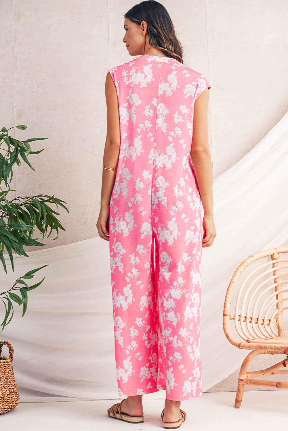 Pink Floral Print Sleeveless Wide Leg Jumpsuit Jumpsuits 5bc99f77a171a2fd