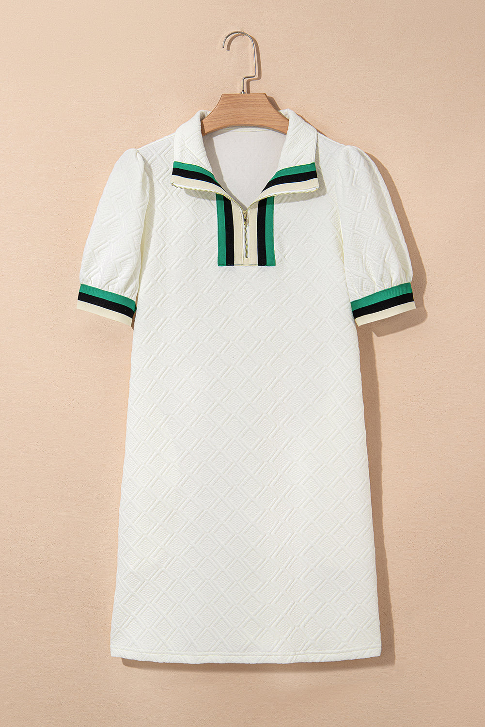 White Pop of Color Neckline Plaid Textured Puff Sleeve Mini Dress Short Dresses 5d1f1ee8efd7e0bd