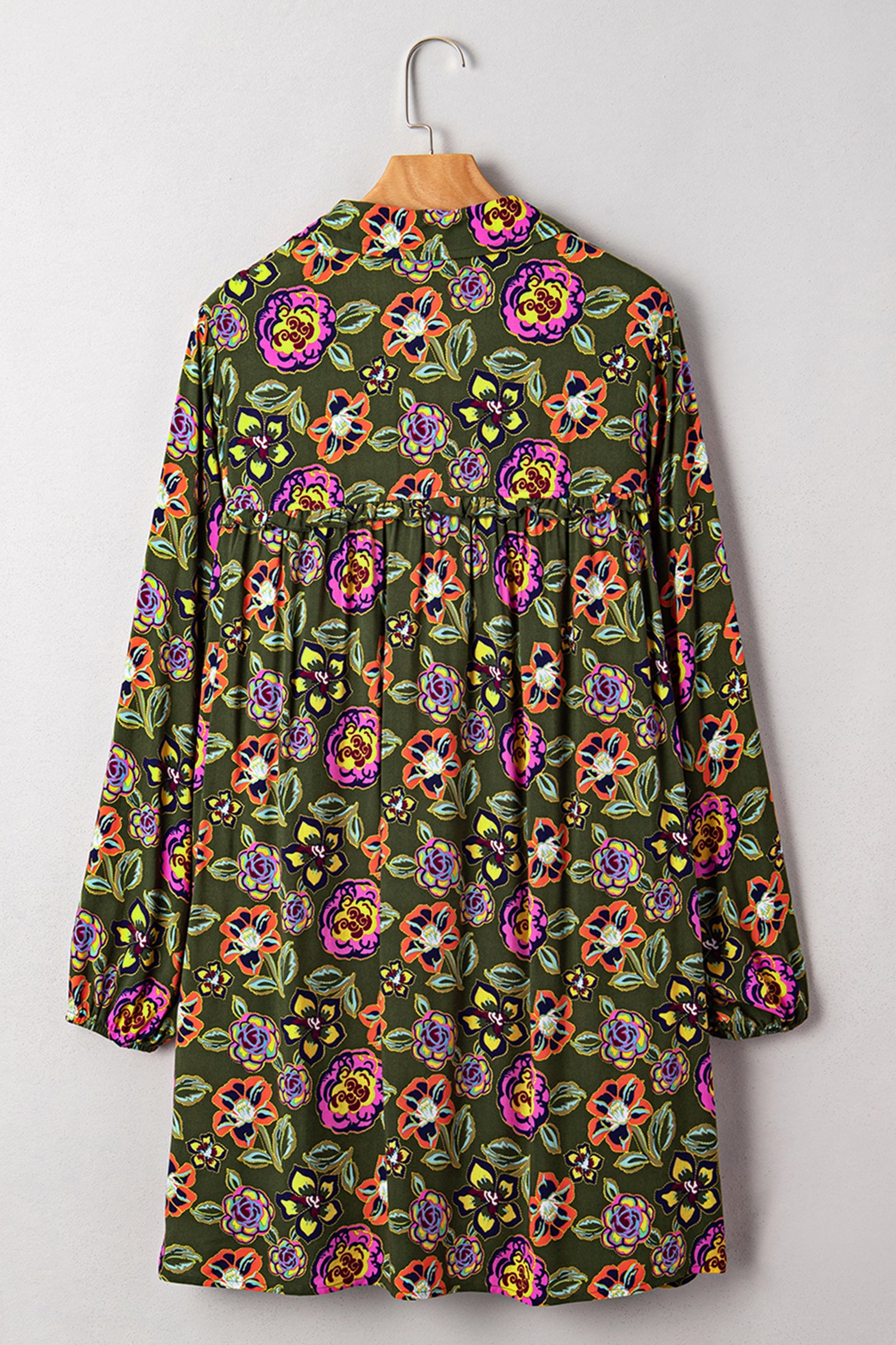 Green Plus Size Floral Print Collared V Neck Loose Mini Dress Plus Size Mini Dresses 5d77b73a91b3cef7