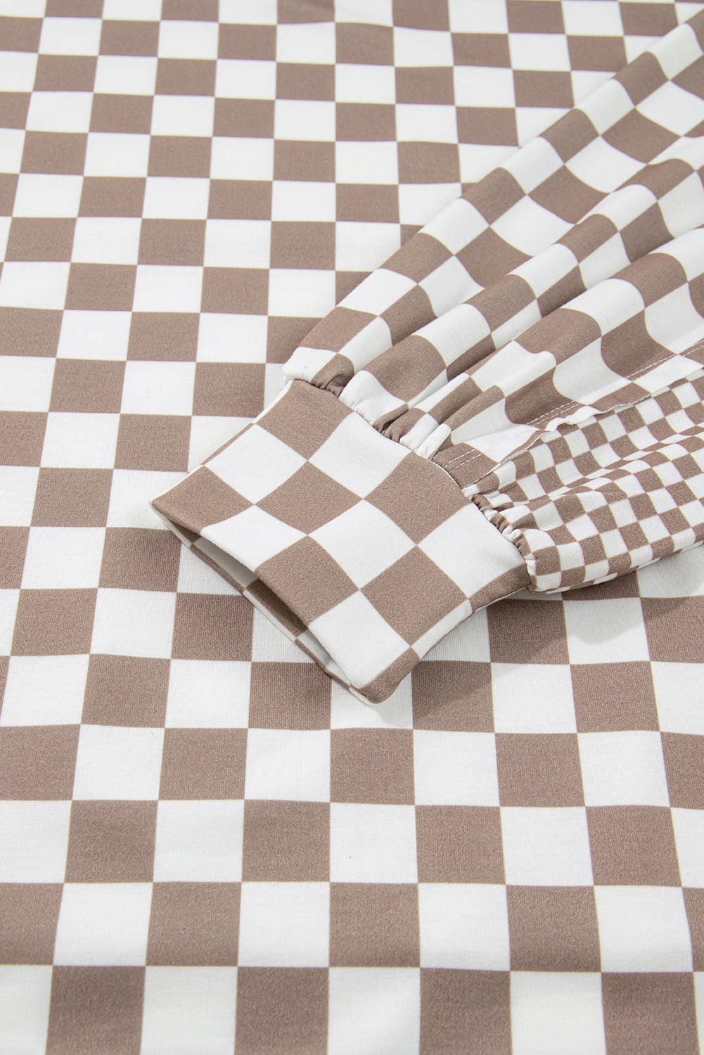 Khaki Double Checkered Patchwork Tie Neck Oversize Hoodie Sweatshirts & Hoodies 5dab5c7c948f648f