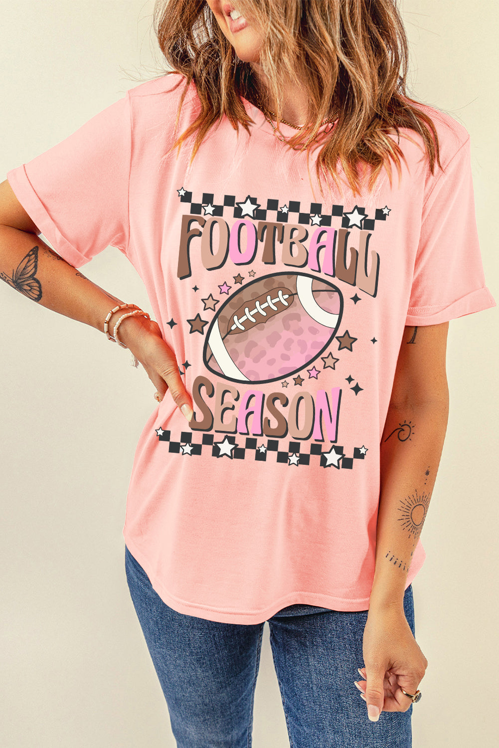 Pink FOOTBALL SEASON Heat Transfer Printing Graphic Game Day T Shirt Graphic Tees 5ea19841f612e800
