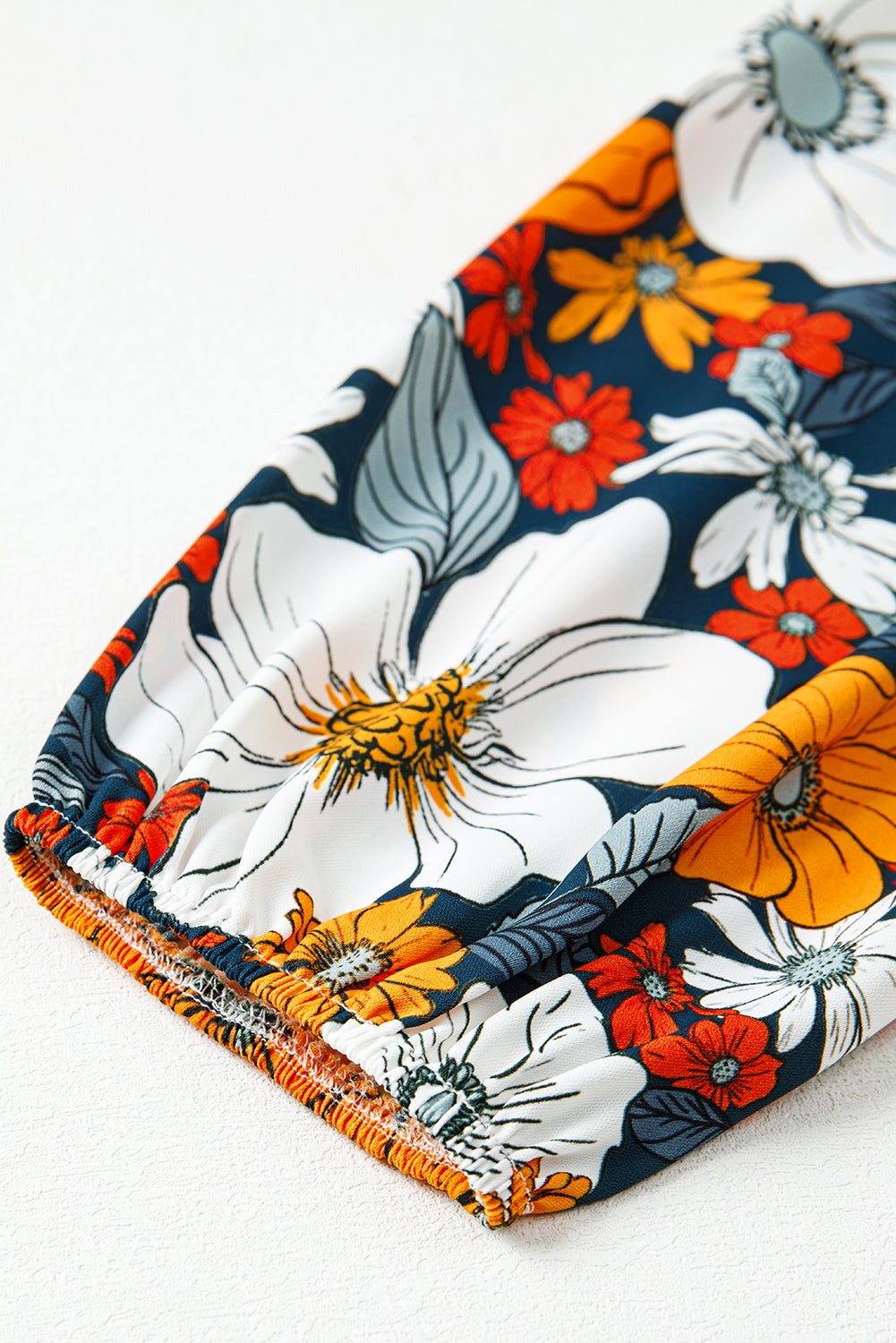 Orange Floral Print Striped Lace V Neck Long Sleeve Mini Dress Short Dresses 5ede60377ef7d89f