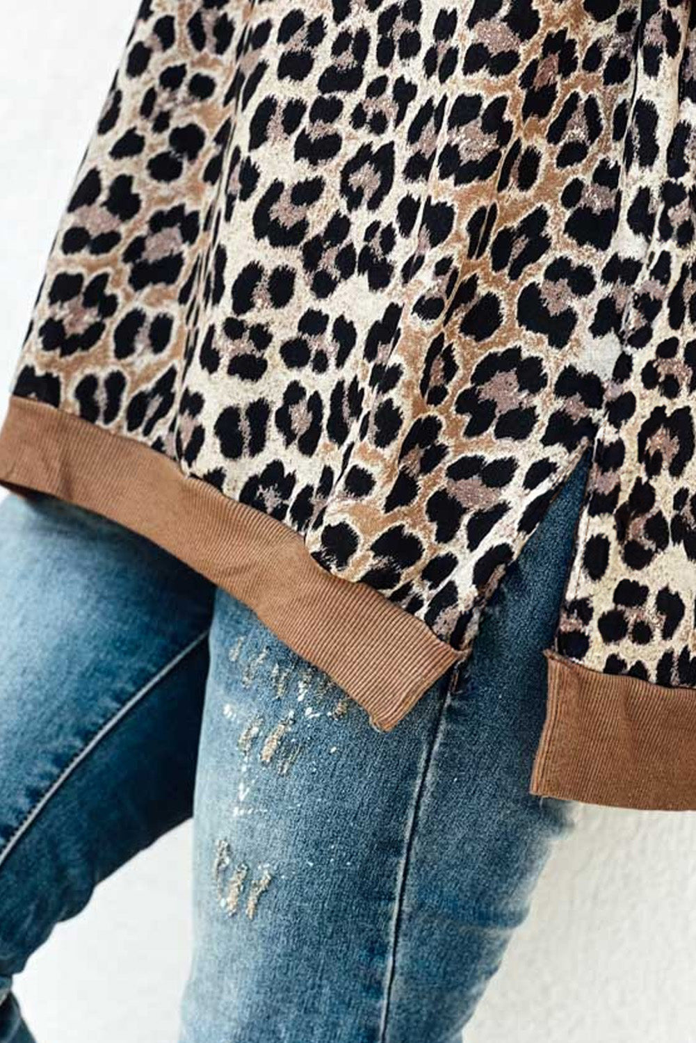 Khaki Leopard Contrast Trim Short Sleeve Loose Plus Size Top Plus Size Tops 5ef78a1054f6c587