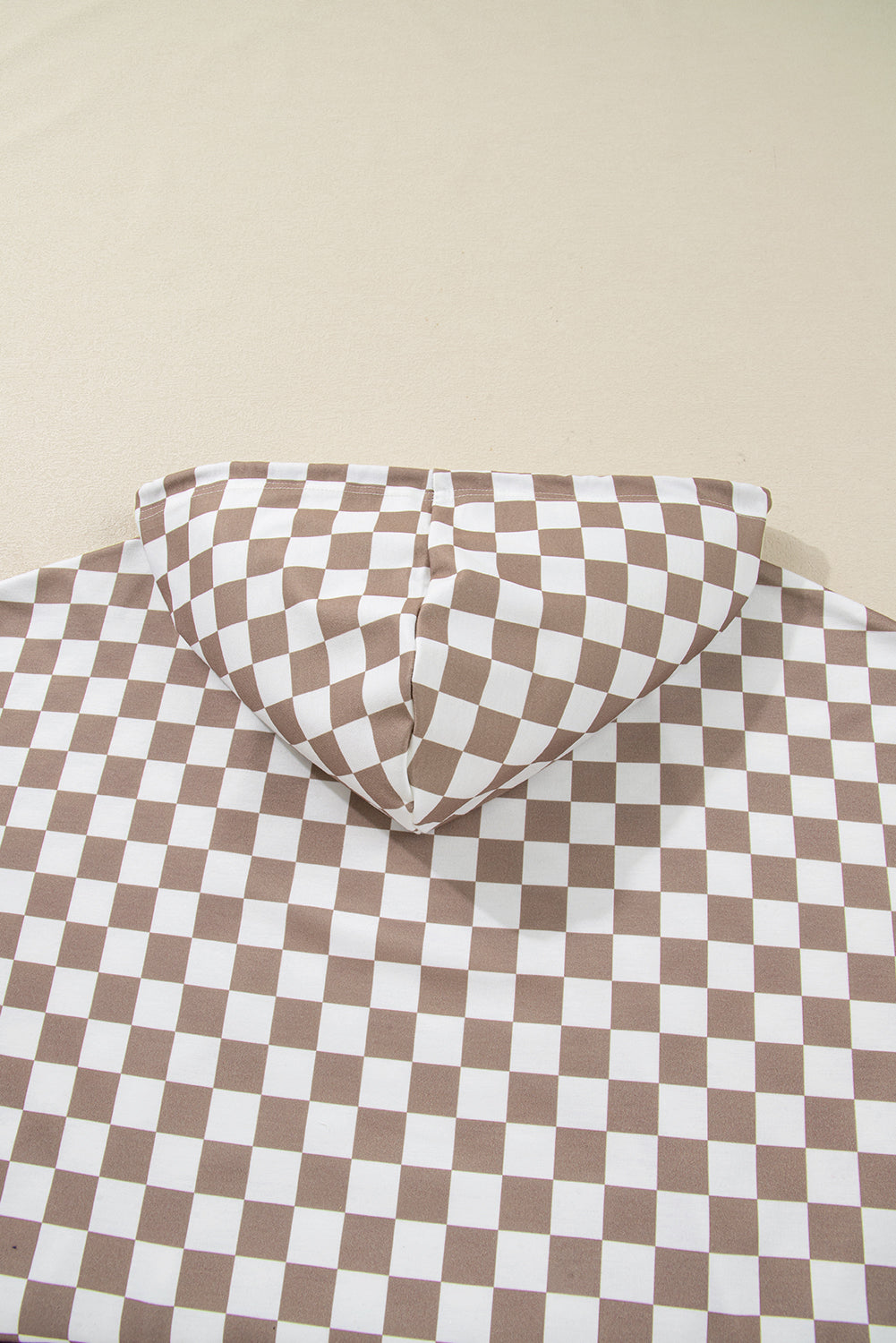 Khaki Double Checkered Patchwork Tie Neck Oversize Hoodie Sweatshirts & Hoodies 5fa91c8932a20d6d