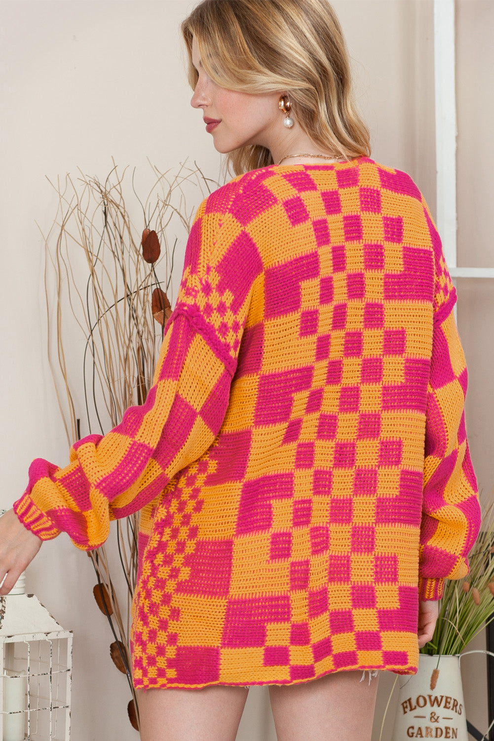 Orchid Petal Colorblock Checked Open Front Knitted Cardigan Cardigans 60c7f11ffa0ecf85