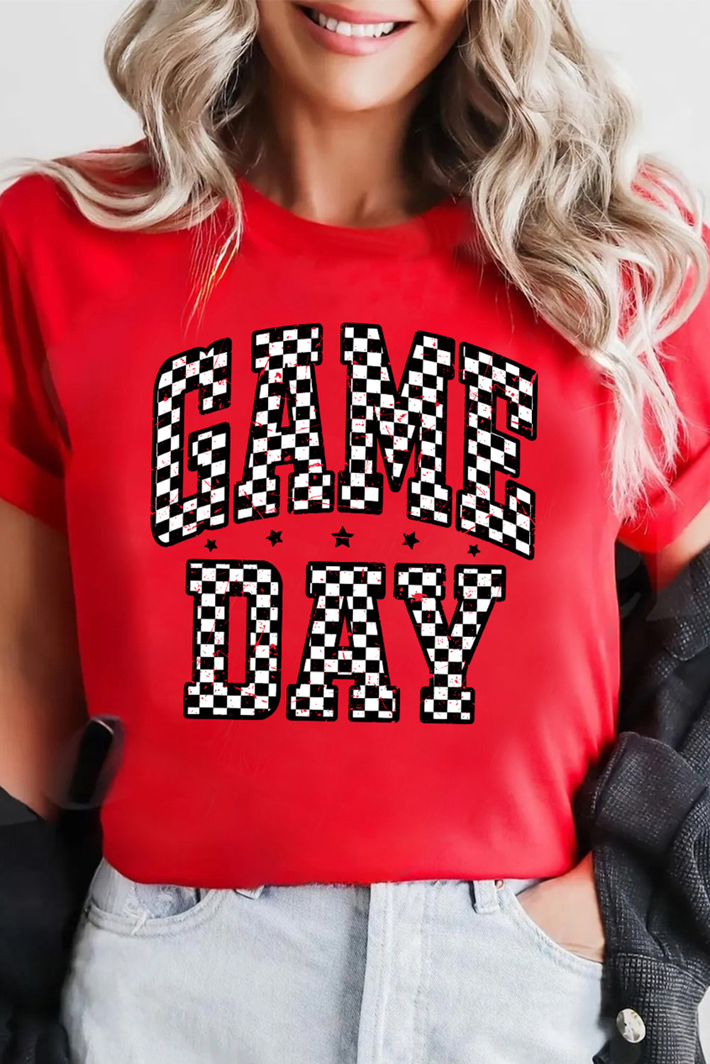Red Checkered Game Day Heat Transfer Printing Graphic T Shirt Graphic Tees 63c60563c0729701