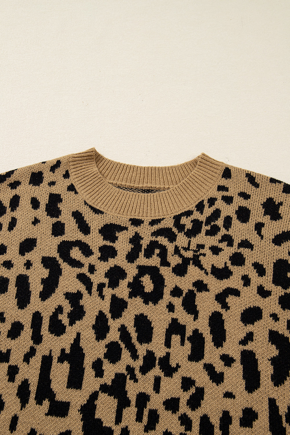 Light French Beige Leopard Round Neck Long Sleeve Sweater Sweaters 658dc730b97b901e