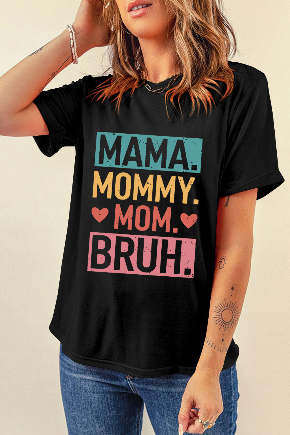 Black MAMA MOMMY MOM BRUH Letter Graphic Tee Graphic Tees 65b72865a5805015