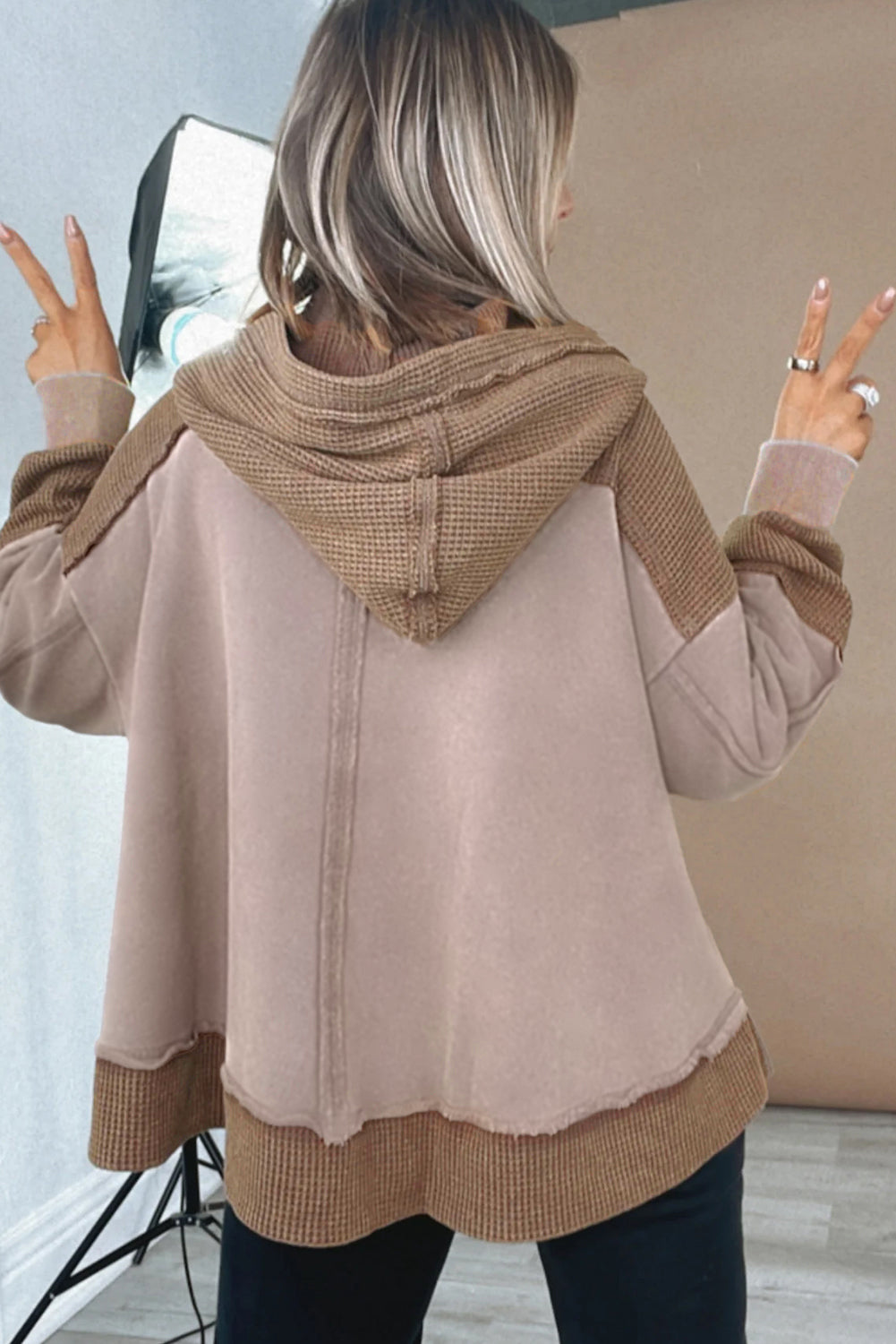 Goat Waffle Patchwork Exposed Seam Oversized Hoodie Sweatshirts & Hoodies 665c52ddccded55a