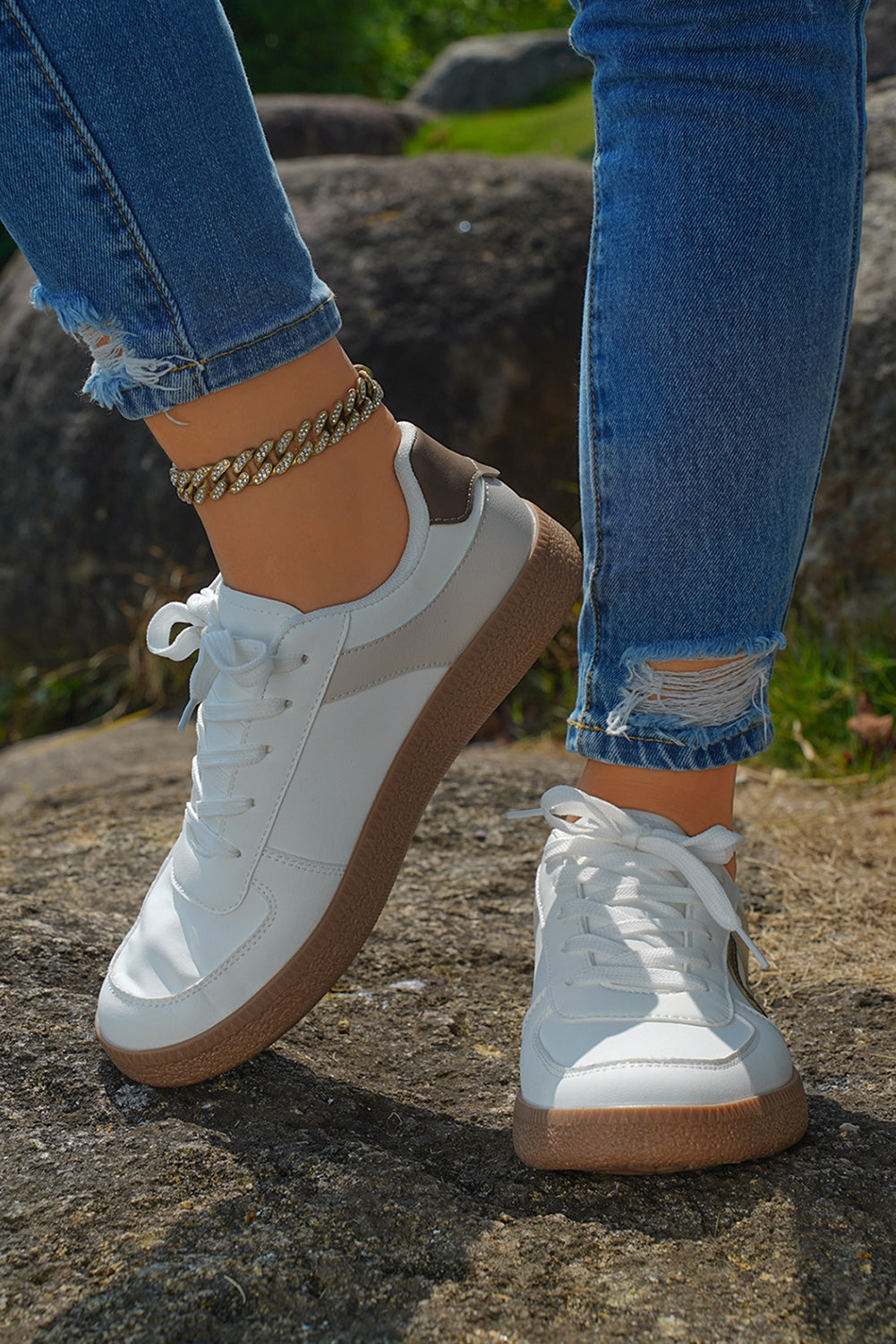 Coffee PU Leather Lace Up Sneakers Sneakers 66769fa5aa1f9b63