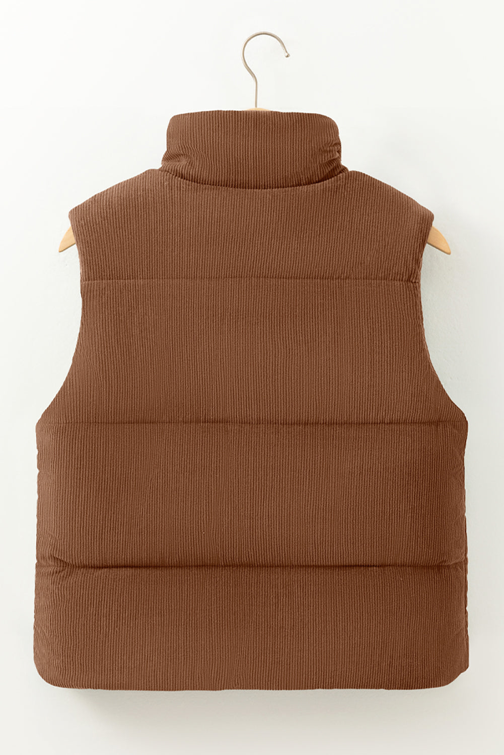 Beige Corduroy Stand Neck Zipped Puffer Vest Vests 66b98ed813360356
