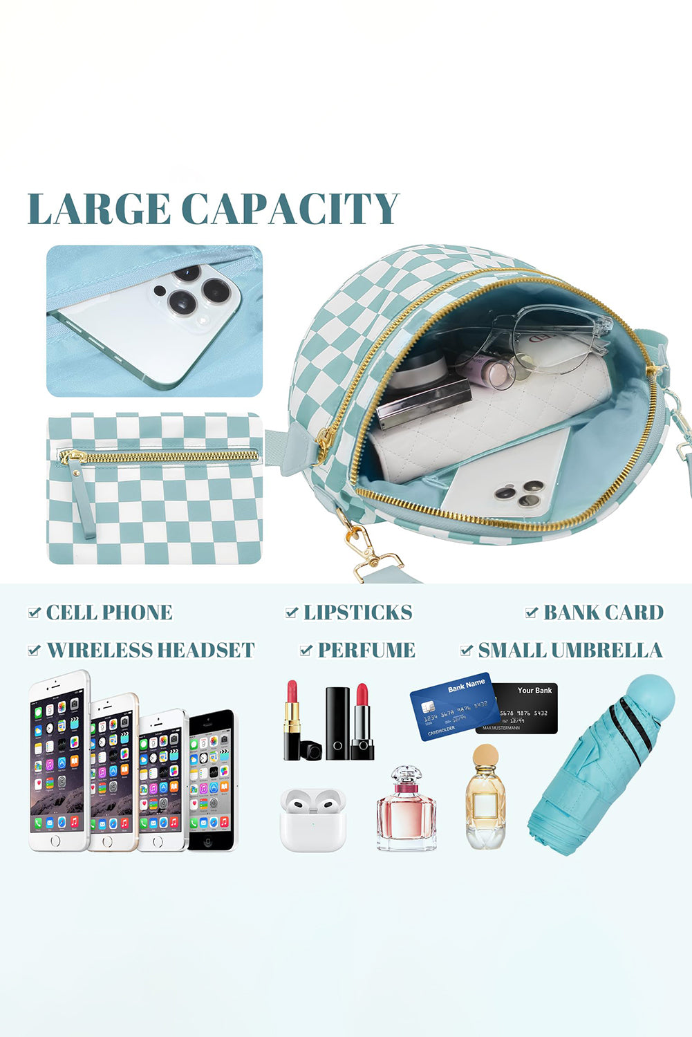 Pink Checkered Print Wide Strap Large Crossbody Bag Crossbody Bags 68b01598c237f784