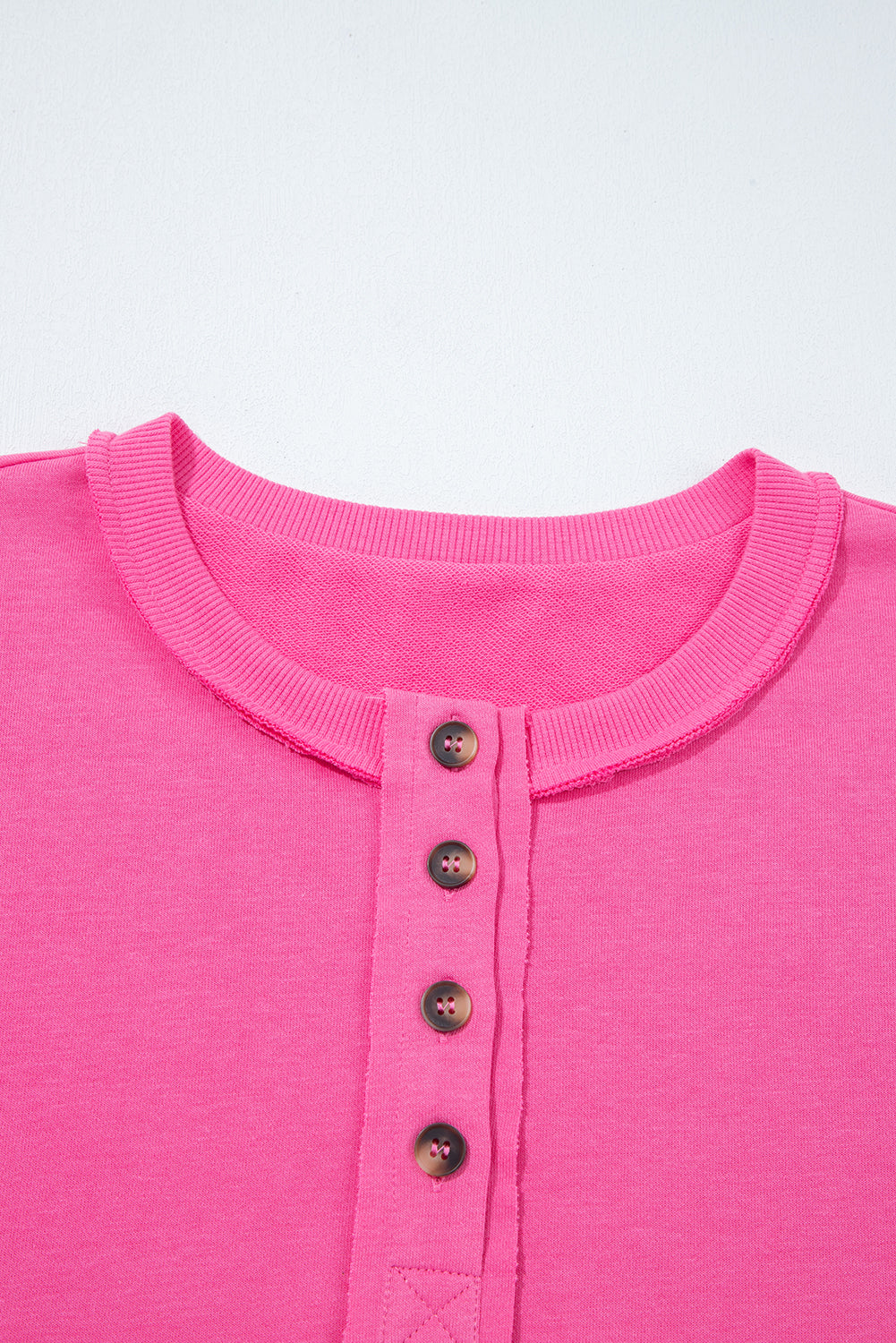 Bright Pink Raw Edge Henley Pullover and Jogger Pants Set Two Piece Pants Sets 6a217ed14d59d005