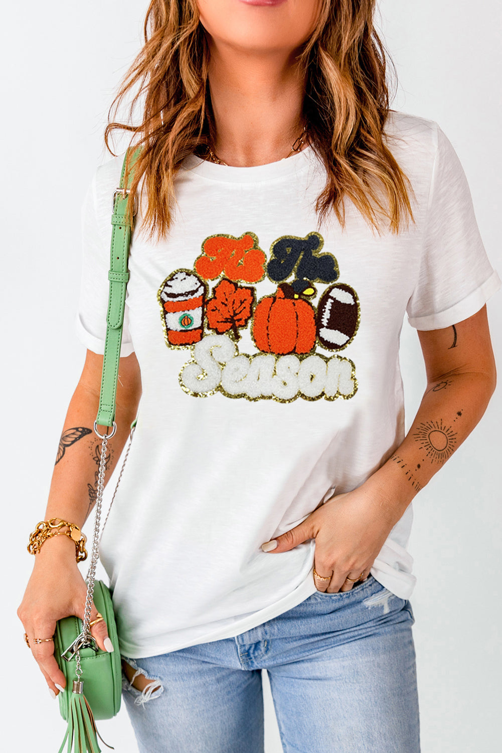 White Iis The Season Pumpkin Spice Terry Flocking Graphic Crewneck T Shirt Graphic Tees 6b0a33044d987b17