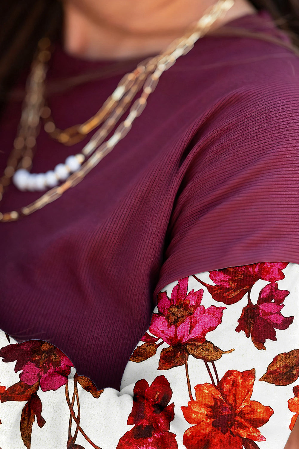 Wild Ginger Classic Floral Sleeve Patchwork Round Neck Blouse Blouses 6b15c718bc6828d4