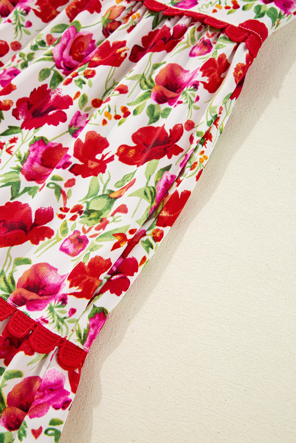 Red Floral Puff Sleeve Tiered Ric Rac Pocketed Mini Dress Short Dresses 6b4c94b86da76c74