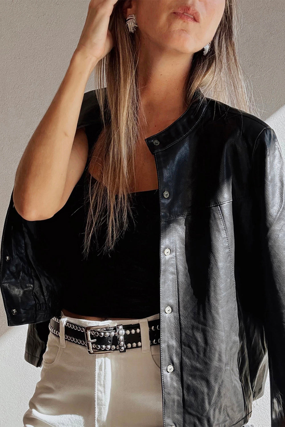 Black Faux Leather Buttoned Front Boxy Jacket Jackets 6bec37f0265df697