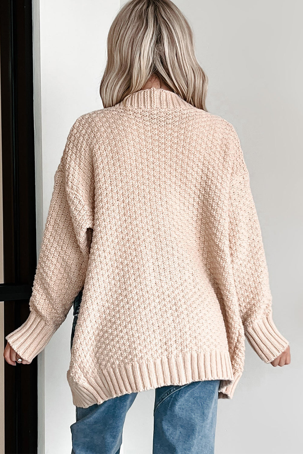 Smoke Gray Open Front Knitted Denim Pocket Patchwork Cardigan Cardigans 6c490e6925f50027